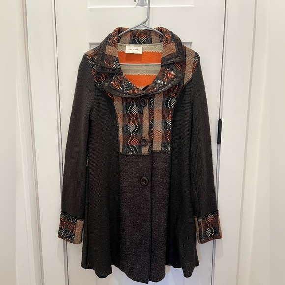 The Cove Womens Long Jacket Size S Bohemian Button Up Long sleeves Brown Aztec - Picture 2 of 9